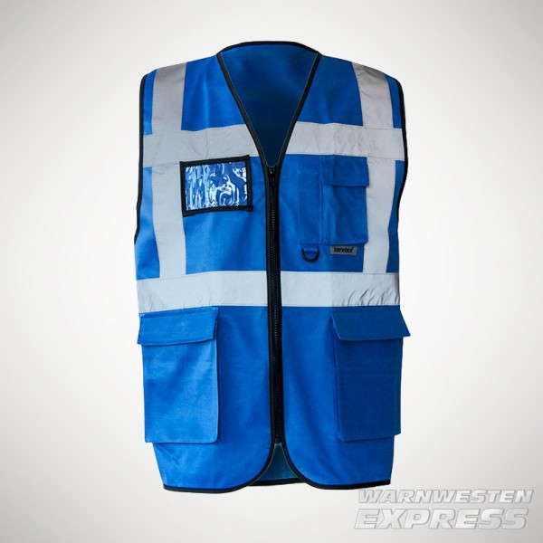 Warnweste, blau, Sicherheitsweste, reflektierend, mit Taschen und  Reißverschluss, für Damen und Herren, Bauarbeitskleidung (M, blau) :  : Baumarkt